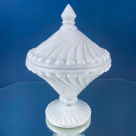 Vintage Milk Glass Set of Bowls with Lid. Swirl Motif. White Dishes for Bath Accessories, Bedroom Jewelry Storage, Candy. Gift for Him Her. - Tampa Home & Garden Store
