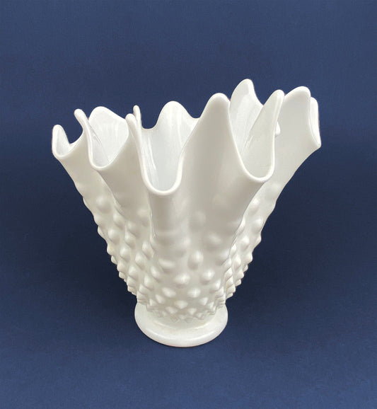 Vintage Milk Glass Splash Vase. Hobnail Vase  with Pinched Edge for Growing Ivy.  Wedding or Home Decor. - Tampa Home & Garden Store