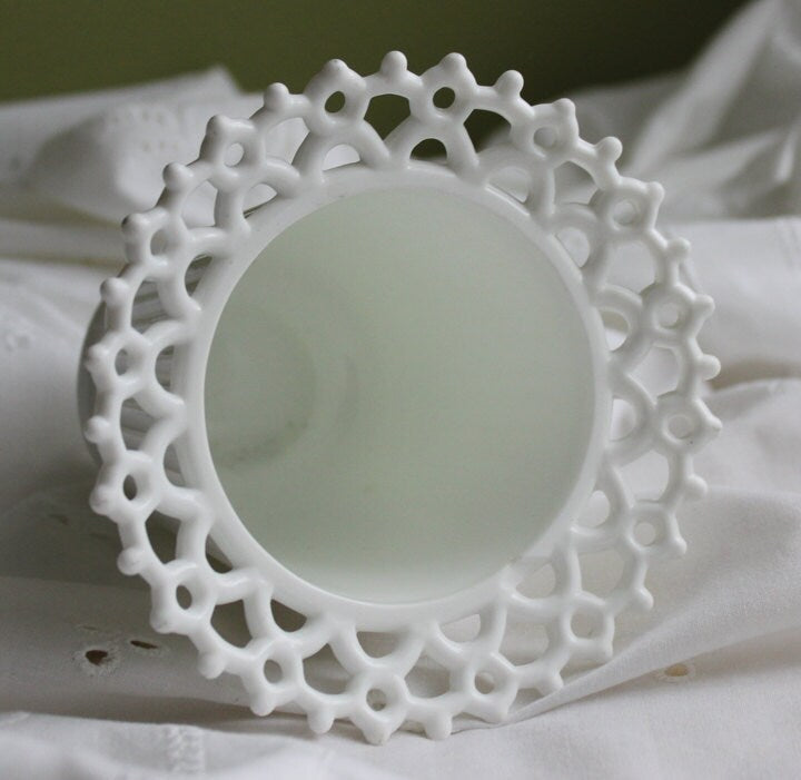 Vintage Milk Glass Vase.  Planter with Sailor Lace Rim Pattern and Ribbed Surface.  Vase by Atterbury Glass, Co. - Tampa Home & Garden Store