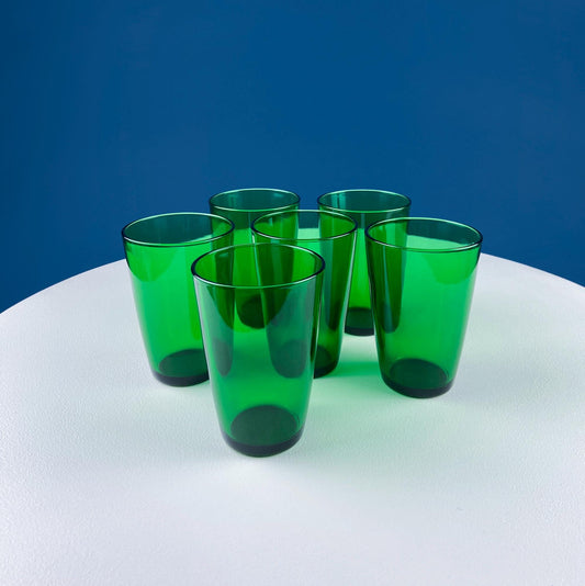 Vintage Modern Dark Green Tumblers. Set of 6 Minimal Glasses. Green Kitchen Decor. Dining Room Decor. Collectible Glass. Gift for Him or Her. - Tampa Home & Garden Store