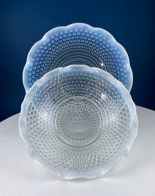 Vintage Moonstone Serving Set. Hobnail Large Bowl and Matching Plate. Salad or Fruit Bowl. Serving Platter. Modern Table Centerpiece. - Tampa Home & Garden Store