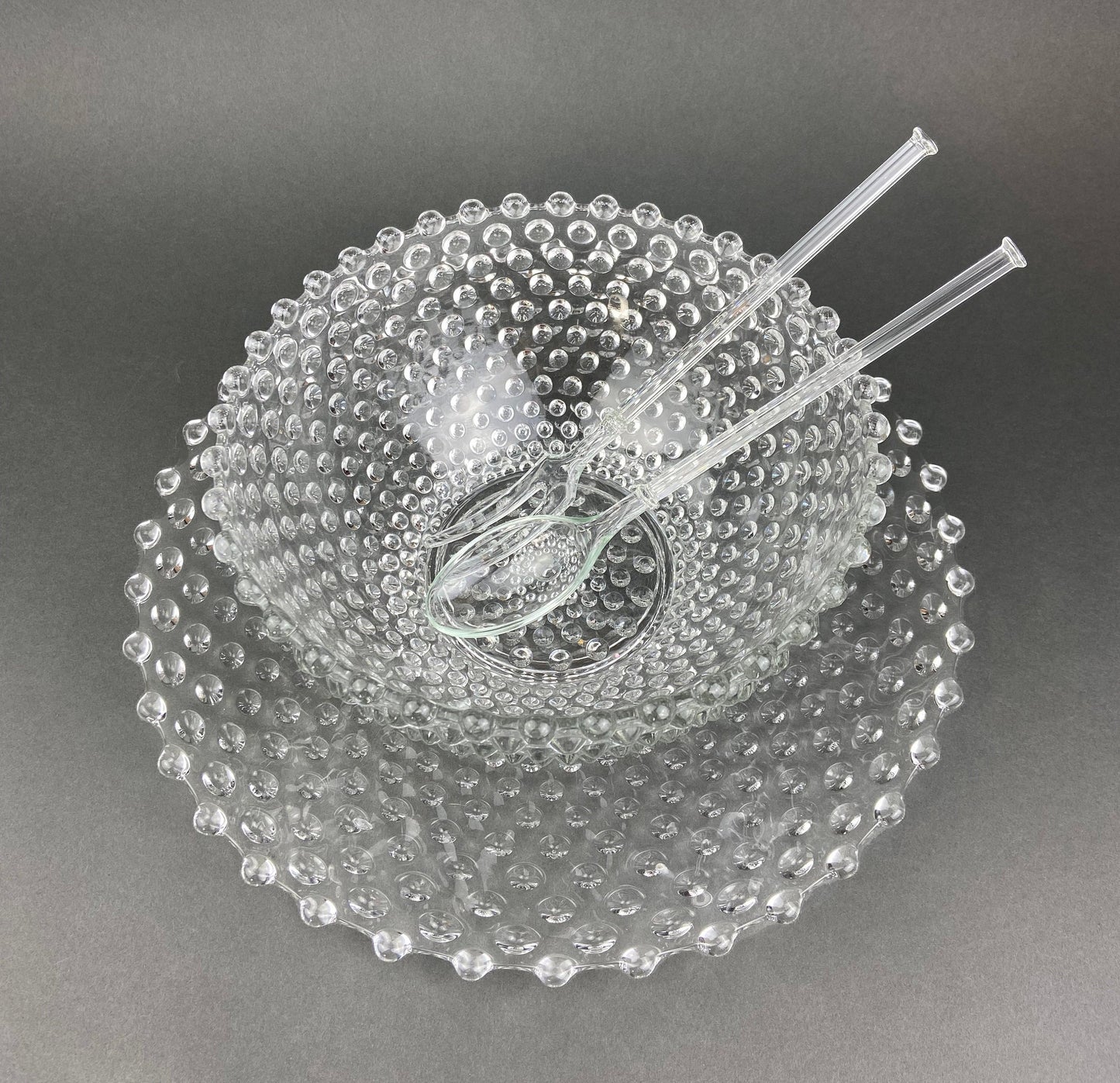 Vintage Moonstone Serving Set. Hobnail Large Bowl and Matching Plate. Salad or Fruit Bowl. Serving Platter. Modern Table Centerpiece. - Tampa Home & Garden Store