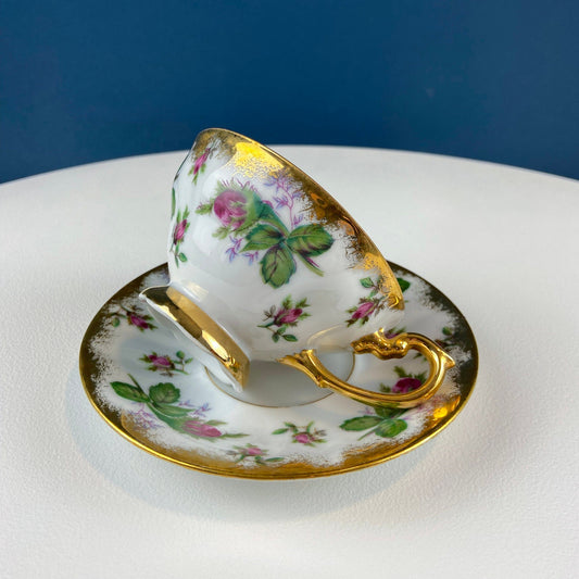 Vintage Moss Rose Tea/Coffee Cup and Saucer. Collectible Porcelain Set. Dining Room Decor. Modern Farmhouse. Gift for Him Her. - Tampa Home & Garden Store