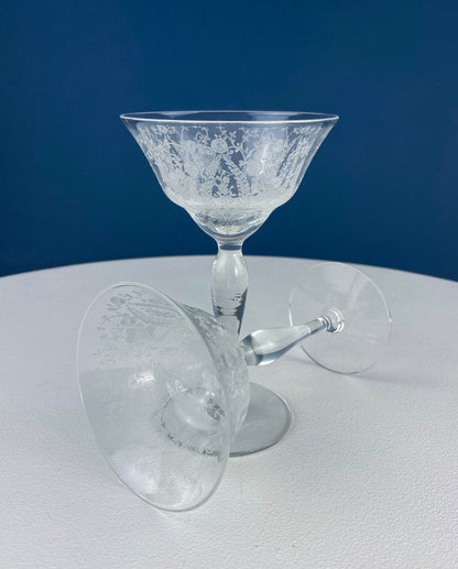 Vintage New Martinsville Tall Sherbet Champagne Glasses. Set of 7 Prelude Etched Stemware. Highly Collectible Barware. Wedding Registry. - Tampa Home & Garden Store