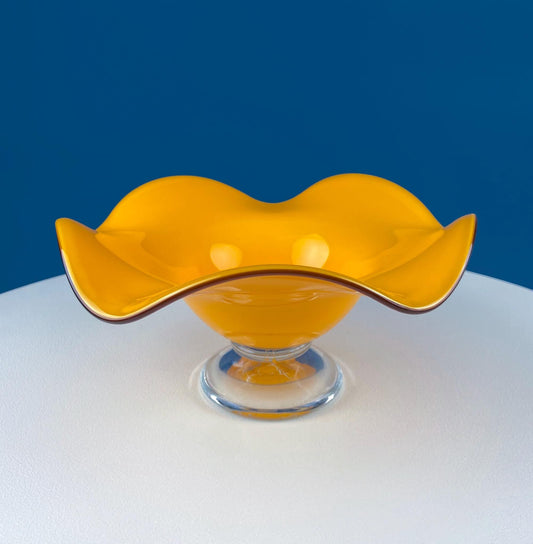 Vintage Orange Glass Footed Fruit Bowl. Unique Mid Century Modern Hand Blown Serving, Candy Dish. Modern Home Decor. Gift for Him Her. - Tampa Home & Garden Store