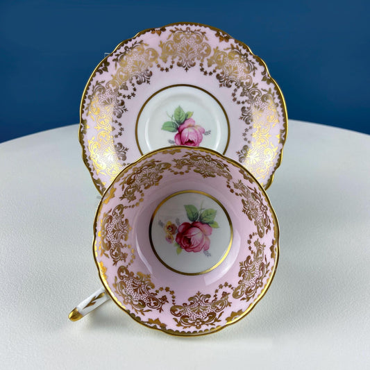 Vintage Paragon Pink Tea Coffee Cup & Saucer. Red Rose Motif and Gold Floral Border. Collectible Dining Room Decor. Gift for Him or Her. - Tampa Home & Garden Store