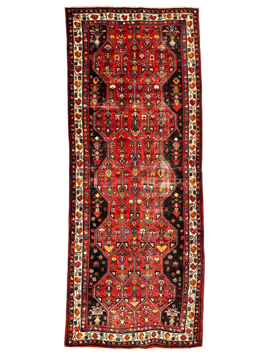 Vintage Persian Hosseinabad Runner Rug - 4’2” x 10’5” - Handwoven Wool, Circa 1950s - Tampa Home & Garden Store