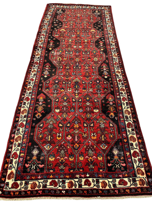 Vintage Persian Hosseinabad Runner Rug - 4’2” x 10’5” - Handwoven Wool, Circa 1950s - Tampa Home & Garden Store