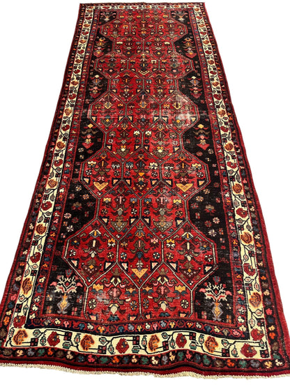 Vintage Persian Hosseinabad Runner Rug - 4’2” x 10’5” - Handwoven Wool, Circa 1950s - Tampa Home & Garden Store