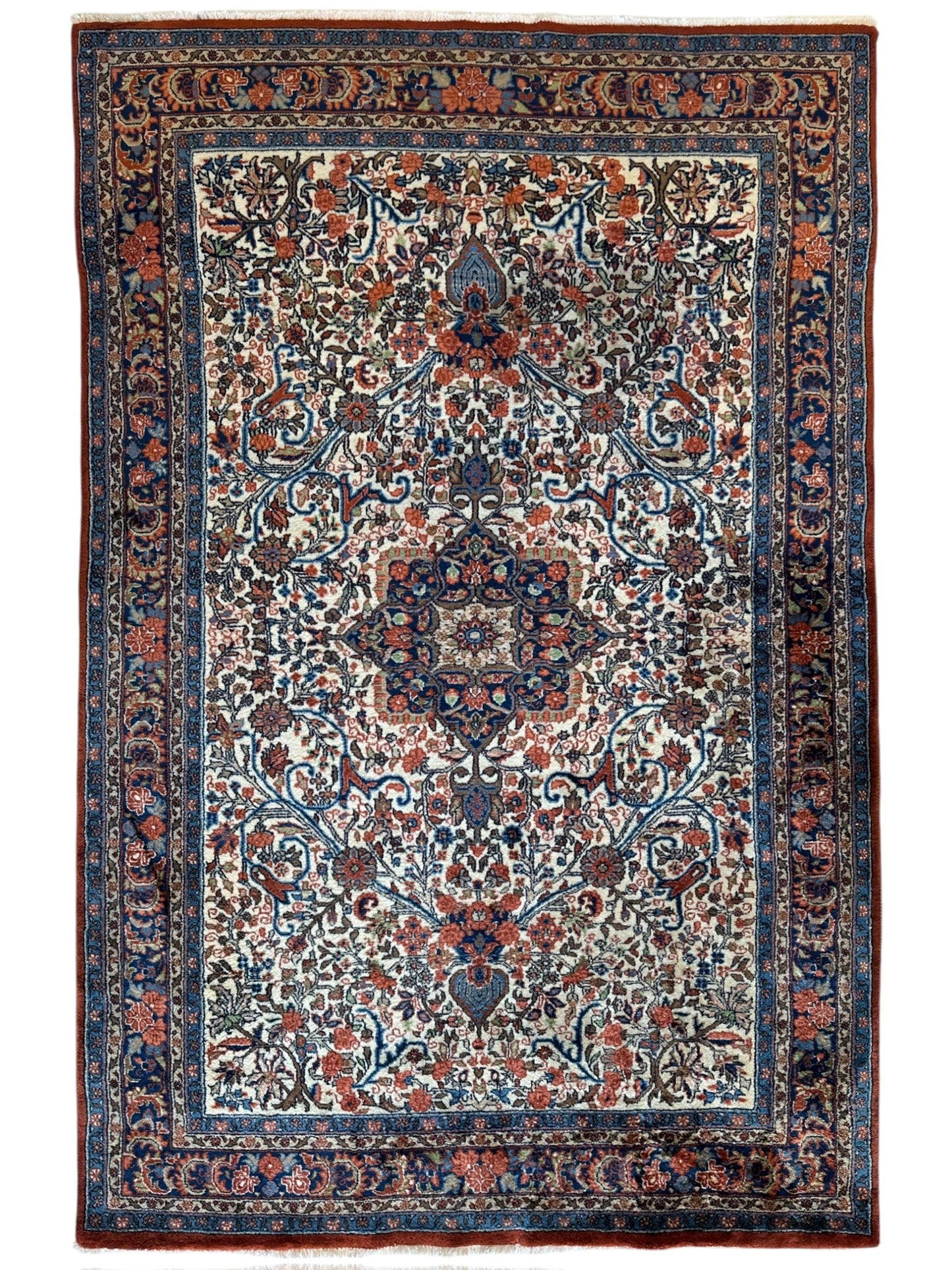 Vintage Persian Sarouk Wool Rug – 4’4” x 6’6” – Hand-Knotted Floral Medallion Design - Tampa Home & Garden Store