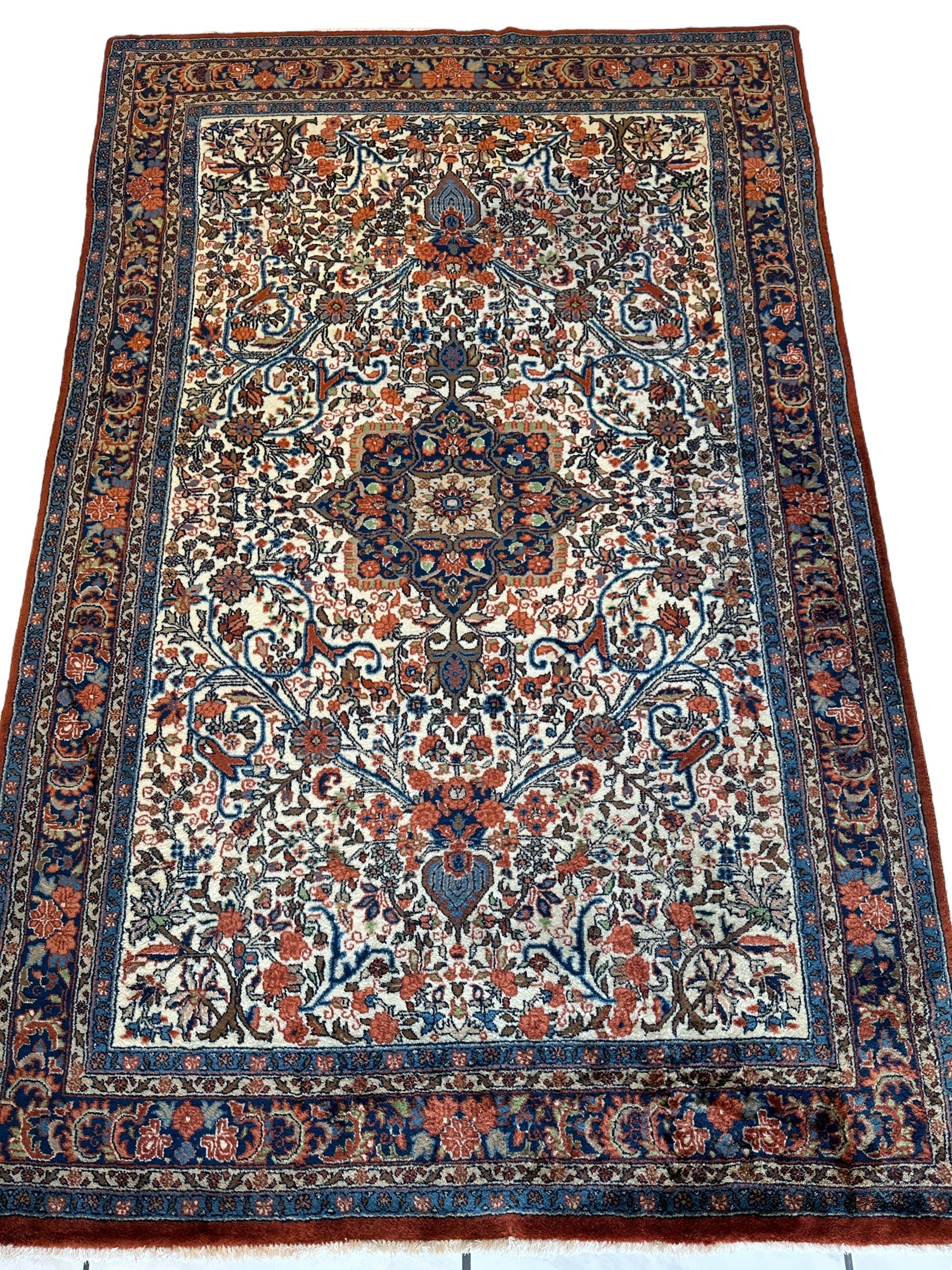 Vintage Persian Sarouk Wool Rug – 4’4” x 6’6” – Hand-Knotted Floral Medallion Design - Tampa Home & Garden Store