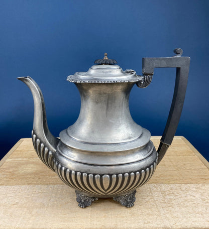 Vintage Pewter Teapot and Coffee Pot. Set of Two Beautifully Detailed Serving Pots. Fluted Body. Made in England. Pewter Collectors. - Tampa Home & Garden Store