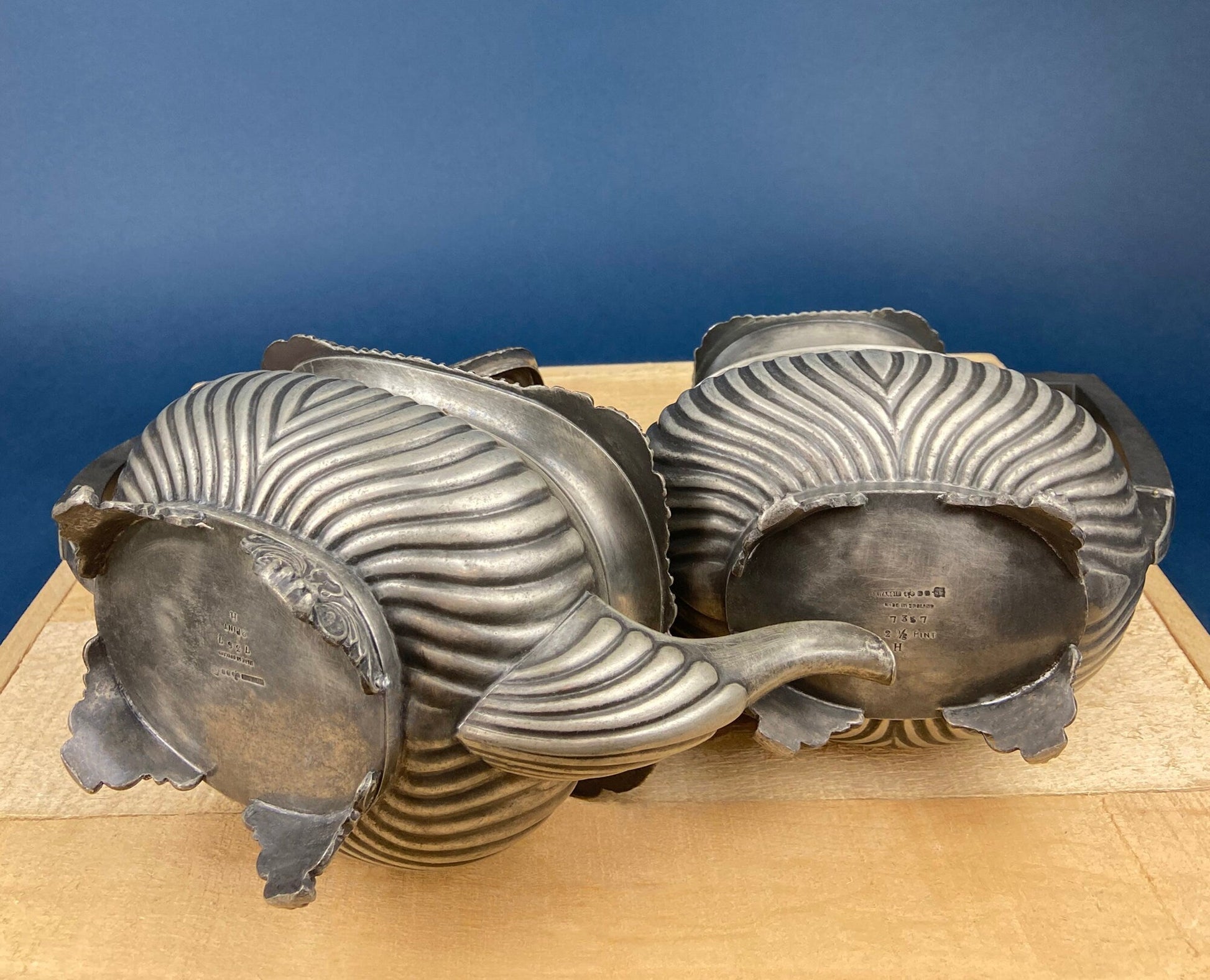Vintage Pewter Teapot and Coffee Pot. Set of Two Beautifully Detailed Serving Pots. Fluted Body. Made in England. Pewter Collectors. - Tampa Home & Garden Store
