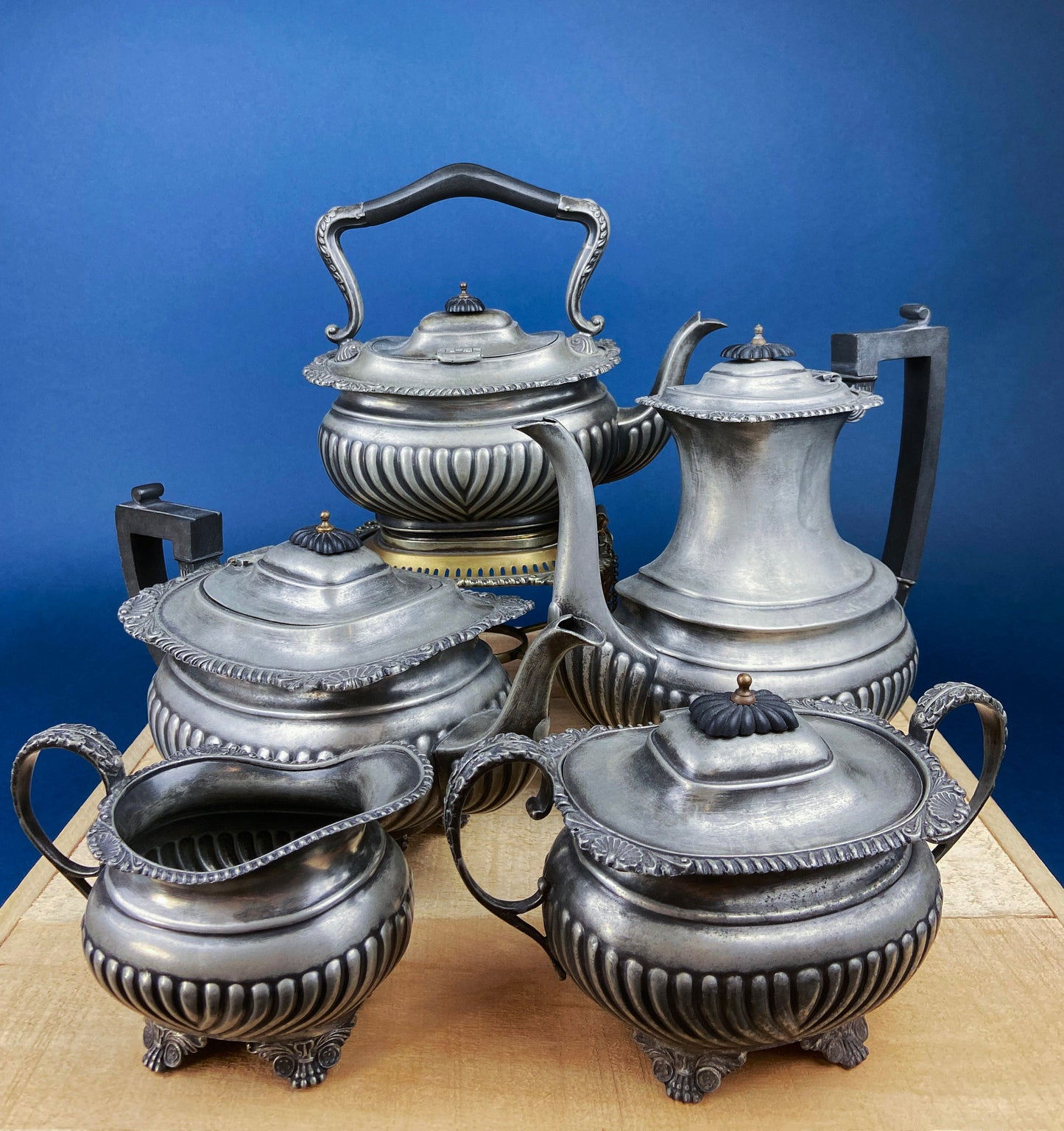 Vintage Pewter Teapot and Coffee Pot. Set of Two Beautifully Detailed Serving Pots. Fluted Body. Made in England. Pewter Collectors. - Tampa Home & Garden Store