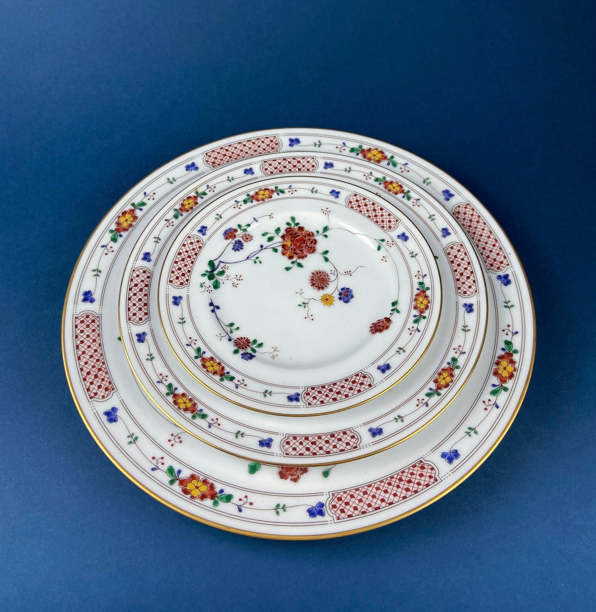 Vintage Porcelain Plates Trio, Dinner Set by Noritake Ireland. Asian Inspired Three Plates: Dinner, Salad, and Dessert. - Tampa Home & Garden Store