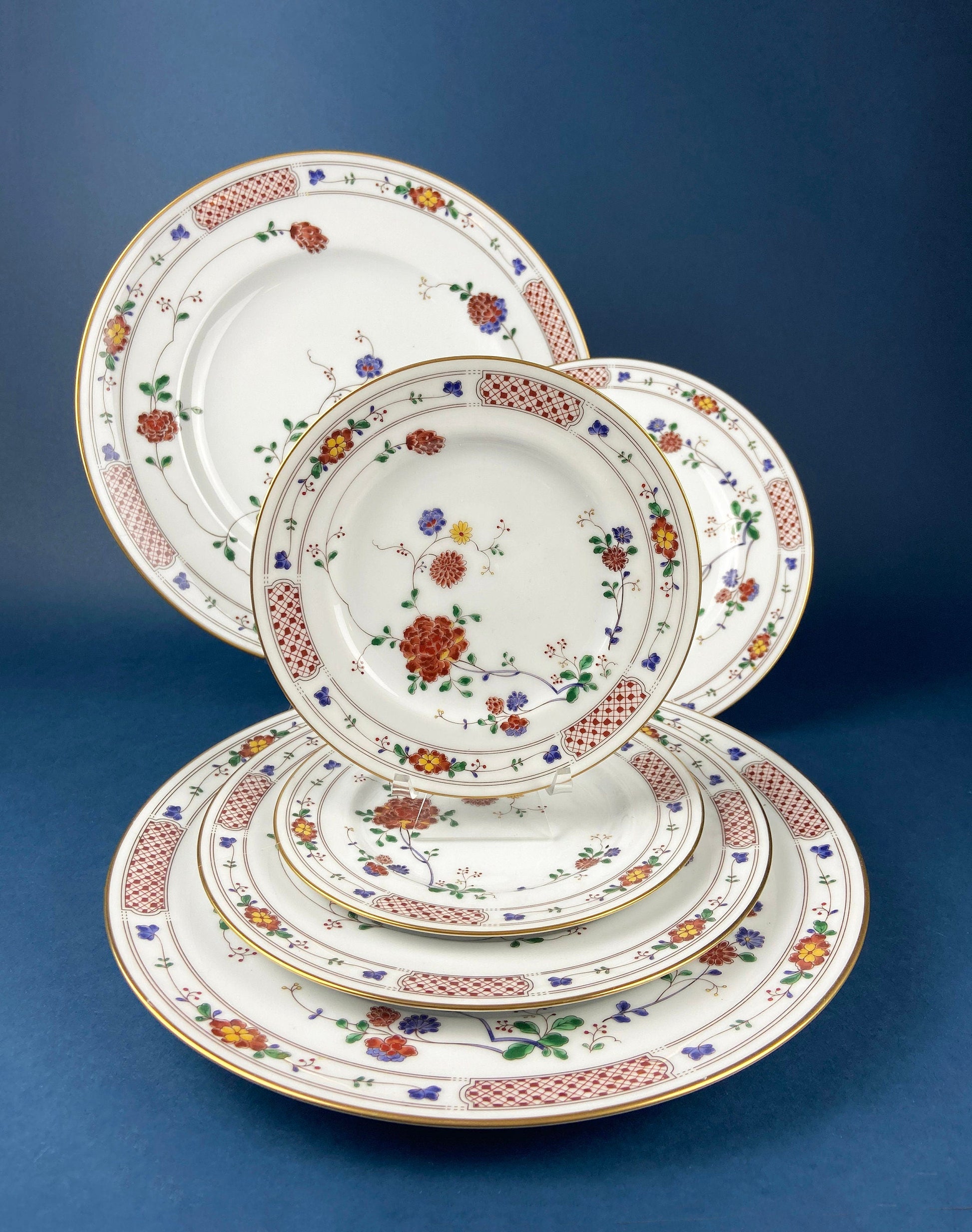 Vintage Porcelain Plates Trio, Dinner Set by Noritake Ireland. Asian Inspired Three Plates: Dinner, Salad, and Dessert. - Tampa Home & Garden Store