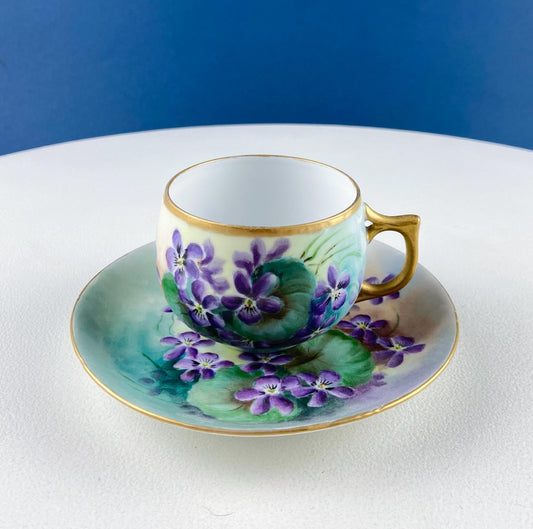 Vintage Porcelain Tea Cup & Saucer. Hand-Painted Violets. Modern Farmhouse. Tea Garden Party Hosting Essentials. - Tampa Home & Garden Store