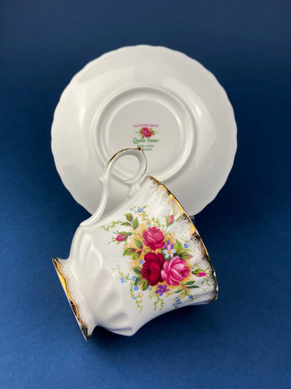Vintage Queen Anne Bone China Porcelain Tea Cup and Saucer. Summer Days Design. Tea Party Hosting Essentials. Collectible Set. - Tampa Home & Garden Store