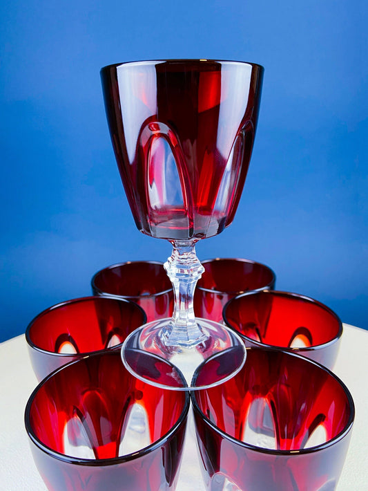 Vintage Red to Clear Sweet Wine/Cordial Glasses. Cristal D'arques Durand Gothic Set of Six Stemware. Gift for Dad. Dining and Serving. - Tampa Home & Garden Store