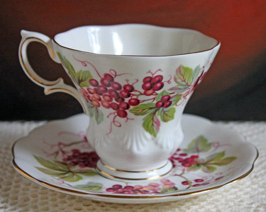 Vintage Royal Albert Bone China Cup and Saucer: Harvest Grapes Design - Tampa Home & Garden Store