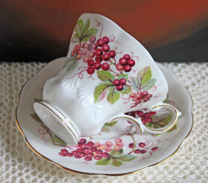 Vintage Royal Albert Bone China Cup and Saucer: Harvest Grapes Design - Tampa Home & Garden Store