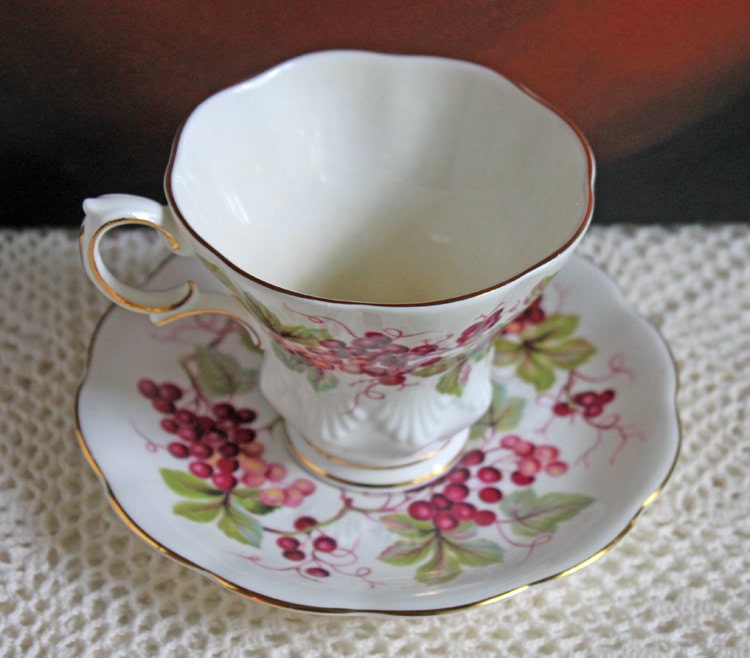 Vintage Royal Albert Bone China Cup and Saucer: Harvest Grapes Design - Tampa Home & Garden Store