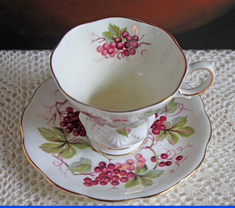 Vintage Royal Albert Bone China Cup and Saucer: Harvest Grapes Design - Tampa Home & Garden Store