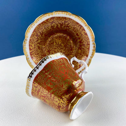 Vintage Royal Albert Brown & Gold Tea Coffee Cup and Saucer. All Over Flower Motif. Gold Leaf Border.  Buckingham Series. Hosting Essentials - Tampa Home & Garden Store