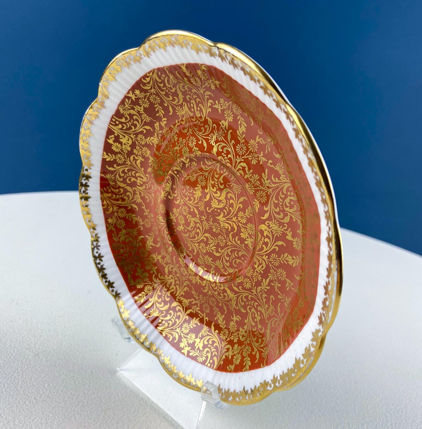 Vintage Royal Albert Brown & Gold Tea Coffee Cup and Saucer. All Over Flower Motif. Gold Leaf Border.  Buckingham Series. Hosting Essentials - Tampa Home & Garden Store