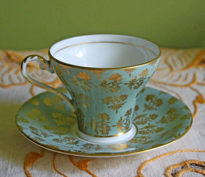 Vintage Royal Albert Cup and Saucer.  Blossom Time Series, Hawthorn. Yellow Handle and Rims. - Tampa Home & Garden Store