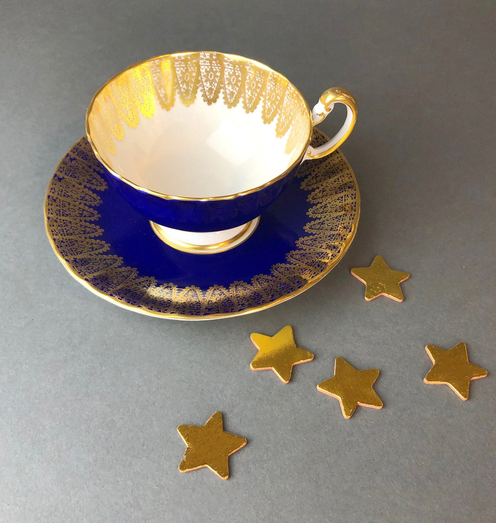 Vintage Royal Albert Cup and Saucer.  Blossom Time Series, Hawthorn. Yellow Handle and Rims. - Tampa Home & Garden Store