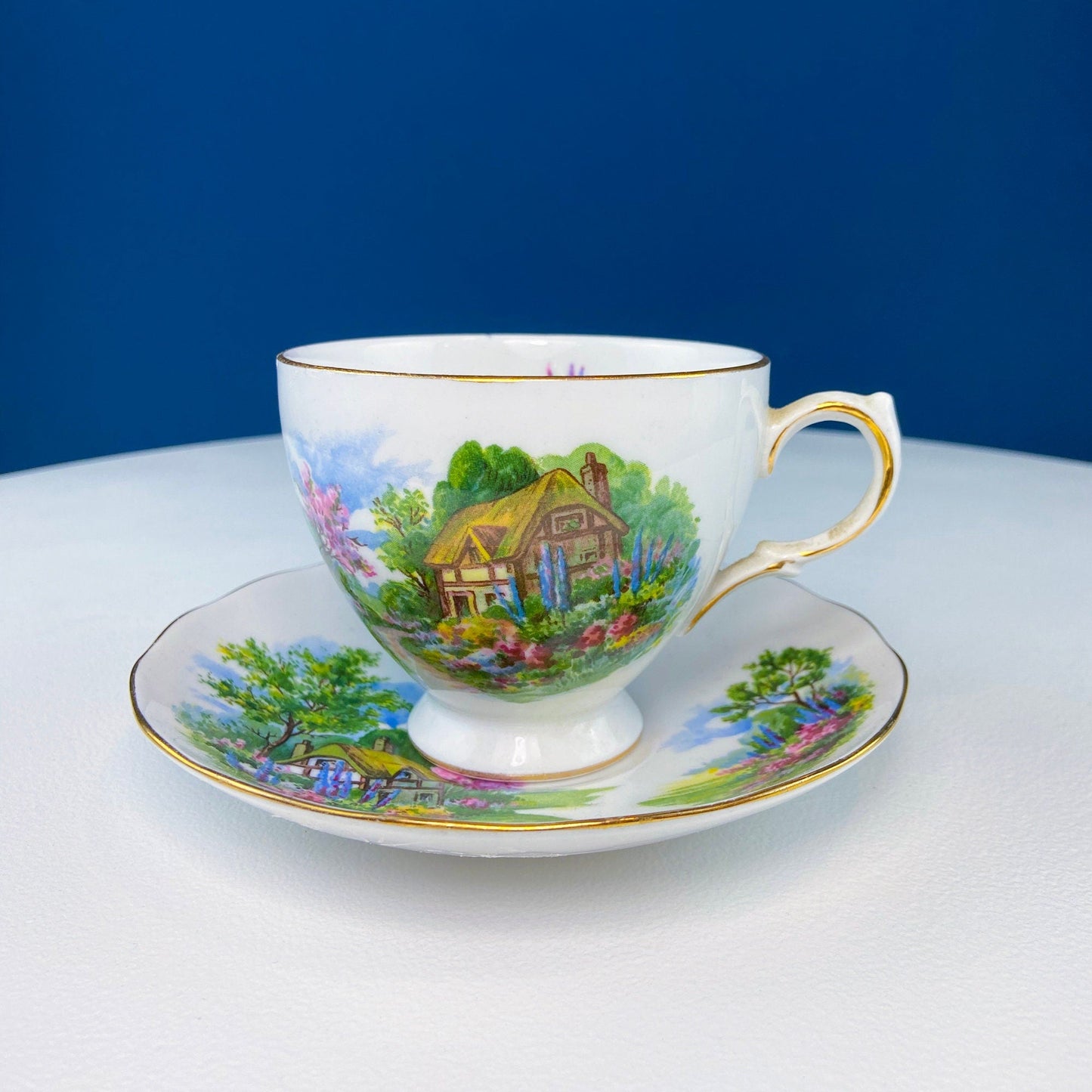 Vintage Royal Vale Tea Cup and Saucer: English Cottage Garden Motif - Tampa Home & Garden Store