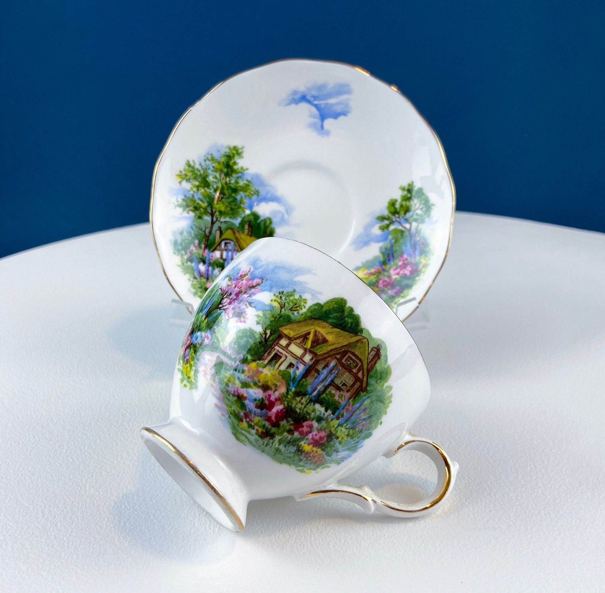 Vintage Royal Vale Tea Cup and Saucer: English Cottage Garden Motif - Tampa Home & Garden Store