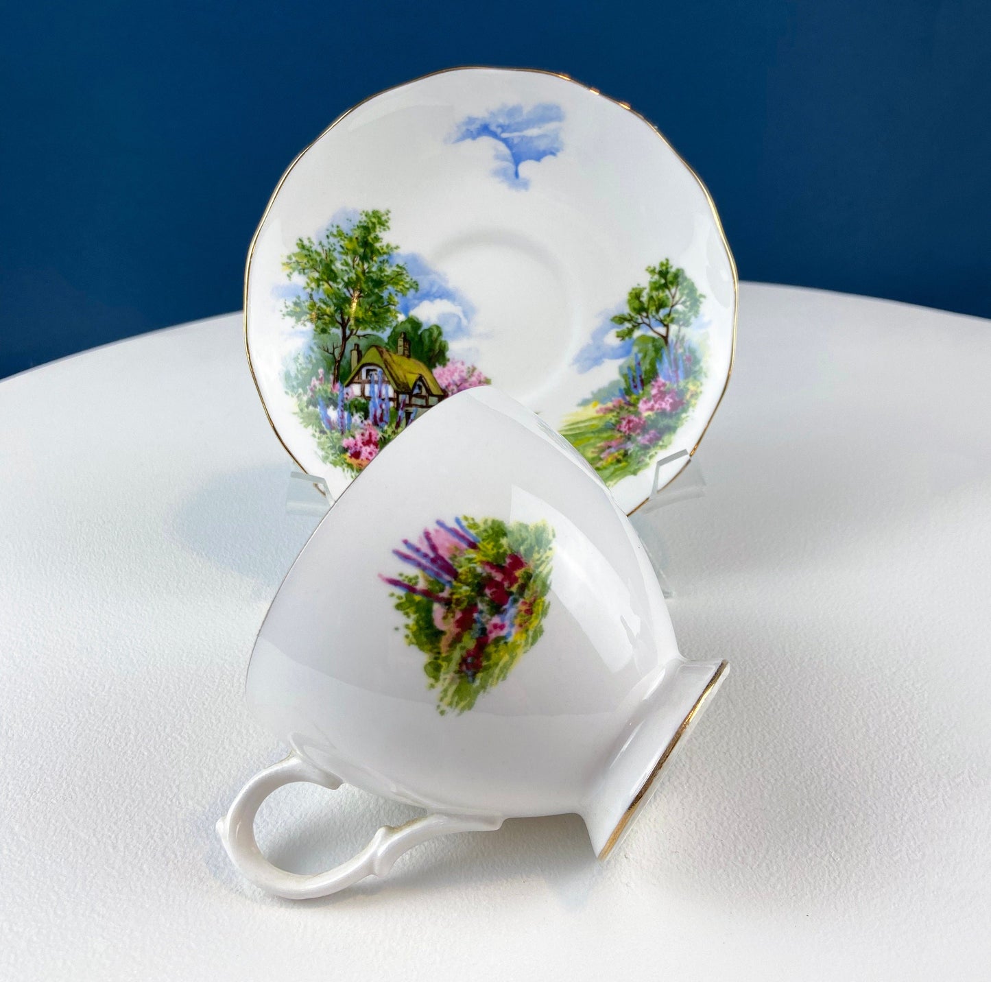 Vintage Royal Vale Tea Cup and Saucer: English Cottage Garden Motif - Tampa Home & Garden Store