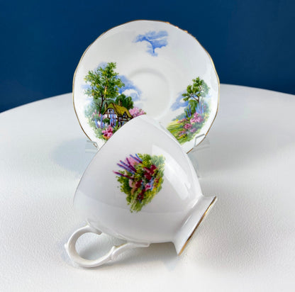 Vintage Royal Vale Tea Cup and Saucer: English Cottage Garden Motif - Tampa Home & Garden Store