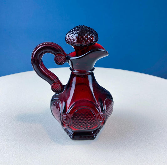 Vintage Ruby Red Avon Cape Cod Oil Vinegar Bottle with Stopper. Pressed Glass Roman Rosette Pattern. Table Dining Room Decor. Collectibles. - Tampa Home & Garden Store