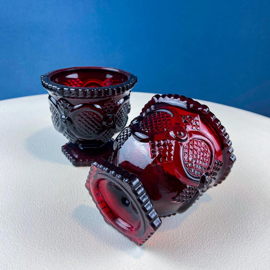 Vintage Ruby Red Avon Cape Cod Small Serving Bowls Cups. Set of 2. Pressed or "Sandwich" Glass, Roman Rosette Pattern. Dining Room Decor. - Tampa Home & Garden Store