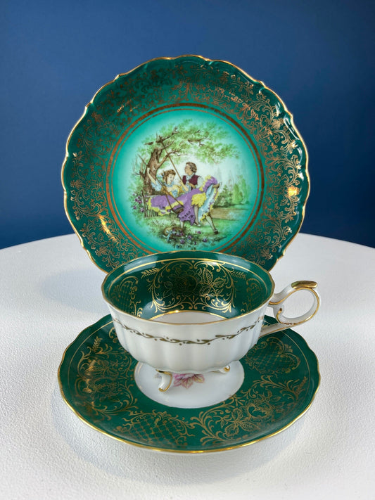 Vintage Schumann Arzberg Tea Cup Trio: Deep Green Bavarian Porcelain - Tampa Home & Garden Store