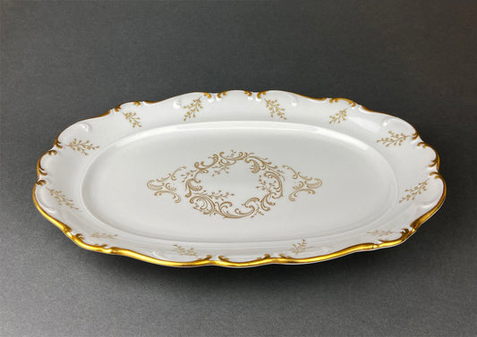 Vintage Serving Platter. Fine Porcelain Serving Dish by Schumann Arzberg, Germany.  White Tableware with Gold Rime and Detailing.. - Tampa Home & Garden Store