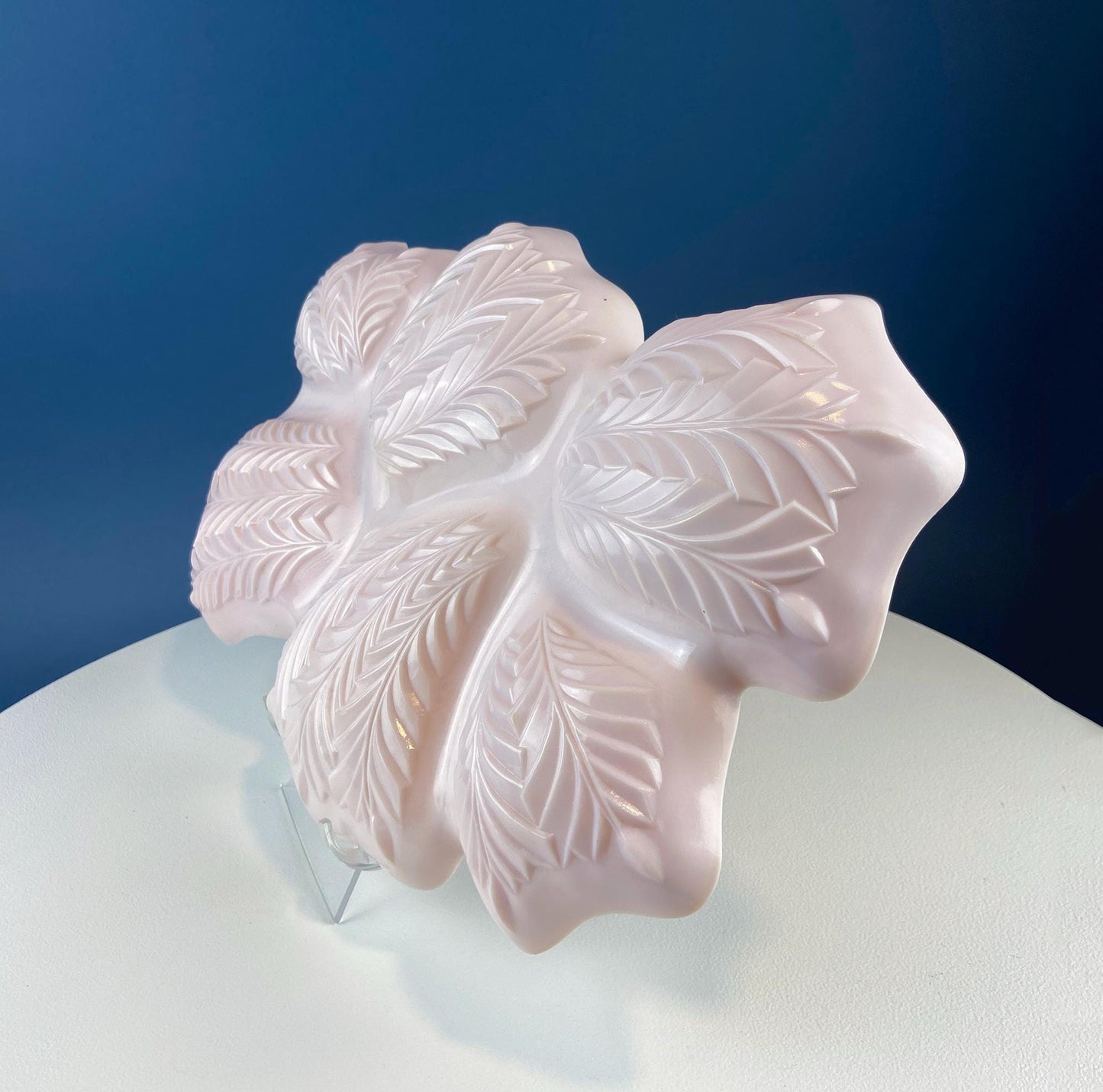 Vintage Shell Pink Jeanette Milk Glass Divided Serving Platter. Stunning 3-d Feather Motif. 6 Section Bowl.  Appetizers Condiments Fruit. - Tampa Home & Garden Store