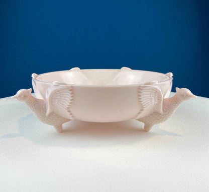 Vintage Shell Pink Jeanette Milk Glass Divided Serving Platter. Stunning 3-d Feather Motif. 6 Section Bowl.  Appetizers Condiments Fruit. - Tampa Home & Garden Store