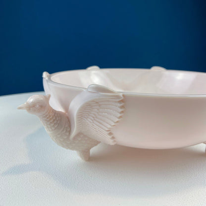 Vintage Shell Pink Jeanette Milk Glass Divided Serving Platter. Stunning 3-d Feather Motif. 6 Section Bowl.  Appetizers Condiments Fruit. - Tampa Home & Garden Store