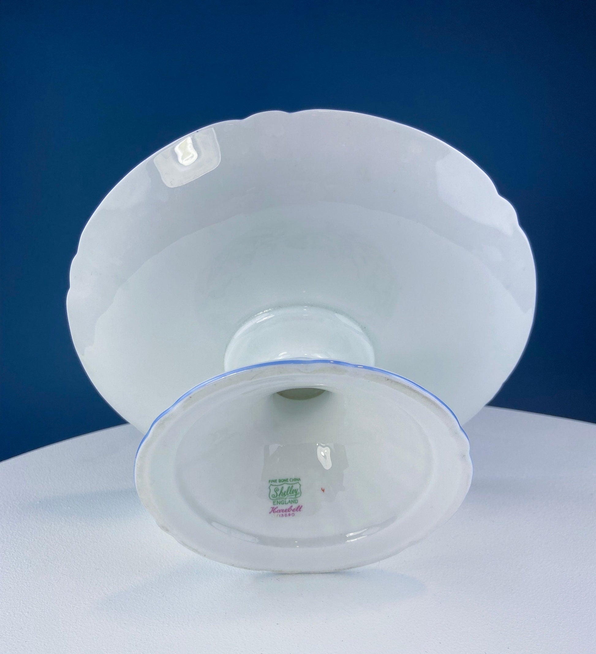 Vintage Shelley Footed Cake Stand. Hand Painted Porcelain Collectible Cake Serving Stand. Blue Bell Motif. Wedding Gift. - Tampa Home & Garden Store