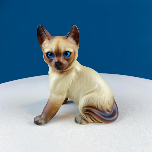 Vintage Siamese Cat Figurine with Intense Blue Eyes. Seated Handpainted Porcelain Animal Figurine. Gift for Cat Lover, Vet, Collector. Home Decor. - Tampa Home & Garden Store