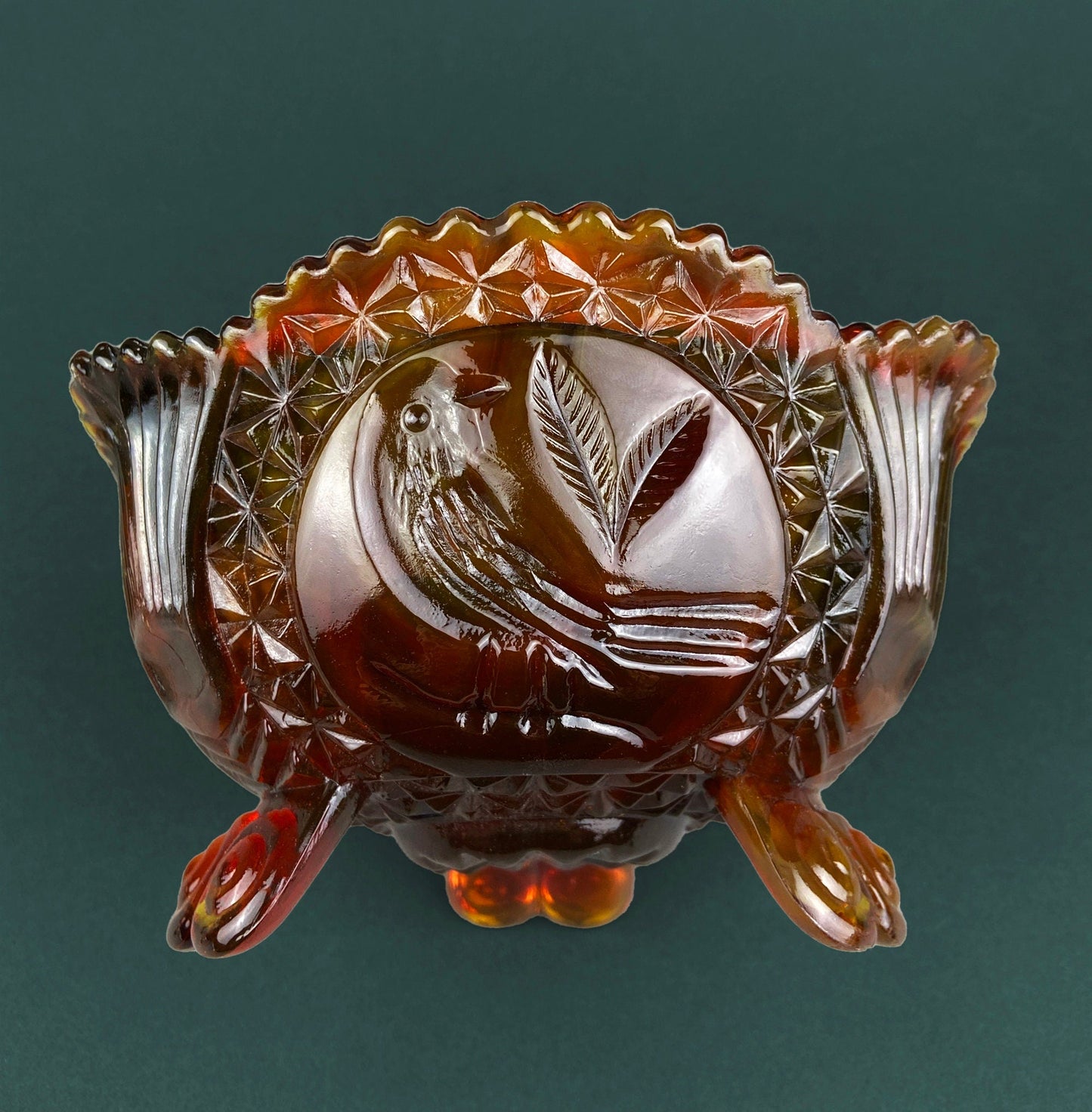 Vintage Slag Glass Footed Bowl. Brown and White Marbled Compote with Floral Base. Candy or Trinket  Dish. - Tampa Home & Garden Store