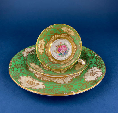 Vintage Staffordshire Tea Trio: Green, Gold, and Pink Porcelain Set - Tampa Home & Garden Store