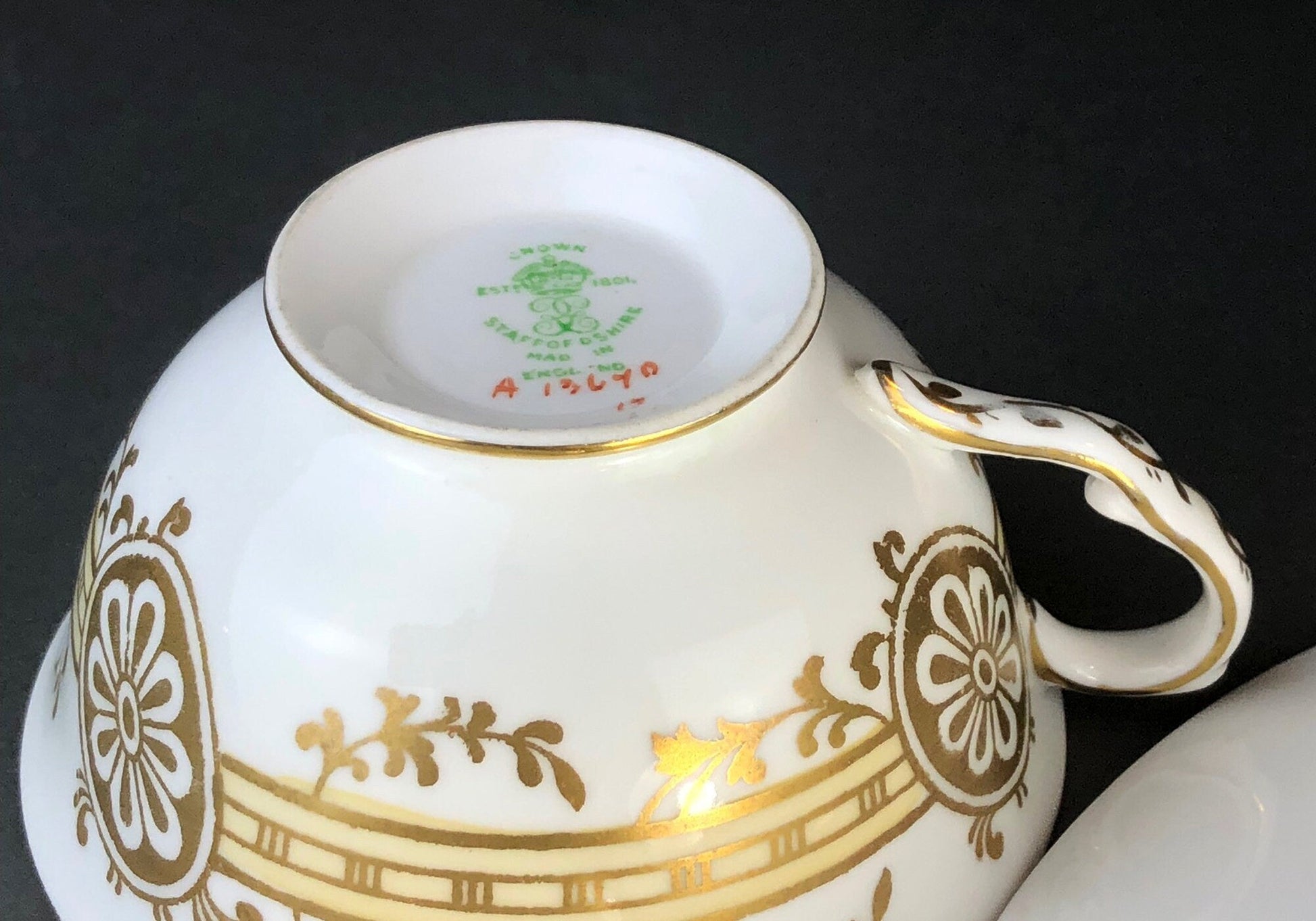 Vintage Staffordshire Tea Trio: Green, Gold, and Pink Porcelain Set - Tampa Home & Garden Store