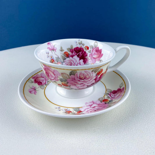 Vintage Stechcol Tea or Coffee Cup and Saucer with Roses and Strawberries Design. Dining Room Decor. Modern Farmhouse. Tea Garden Party. - Tampa Home & Garden Store