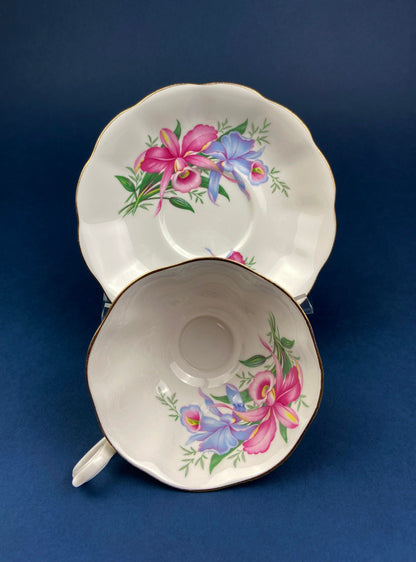 Vintage Tea/Coffee Cup and Saucer.  Royal Albert Orchid Motif. Fine Bone China. Made in England. Collectibles.  Replacements. - Tampa Home & Garden Store