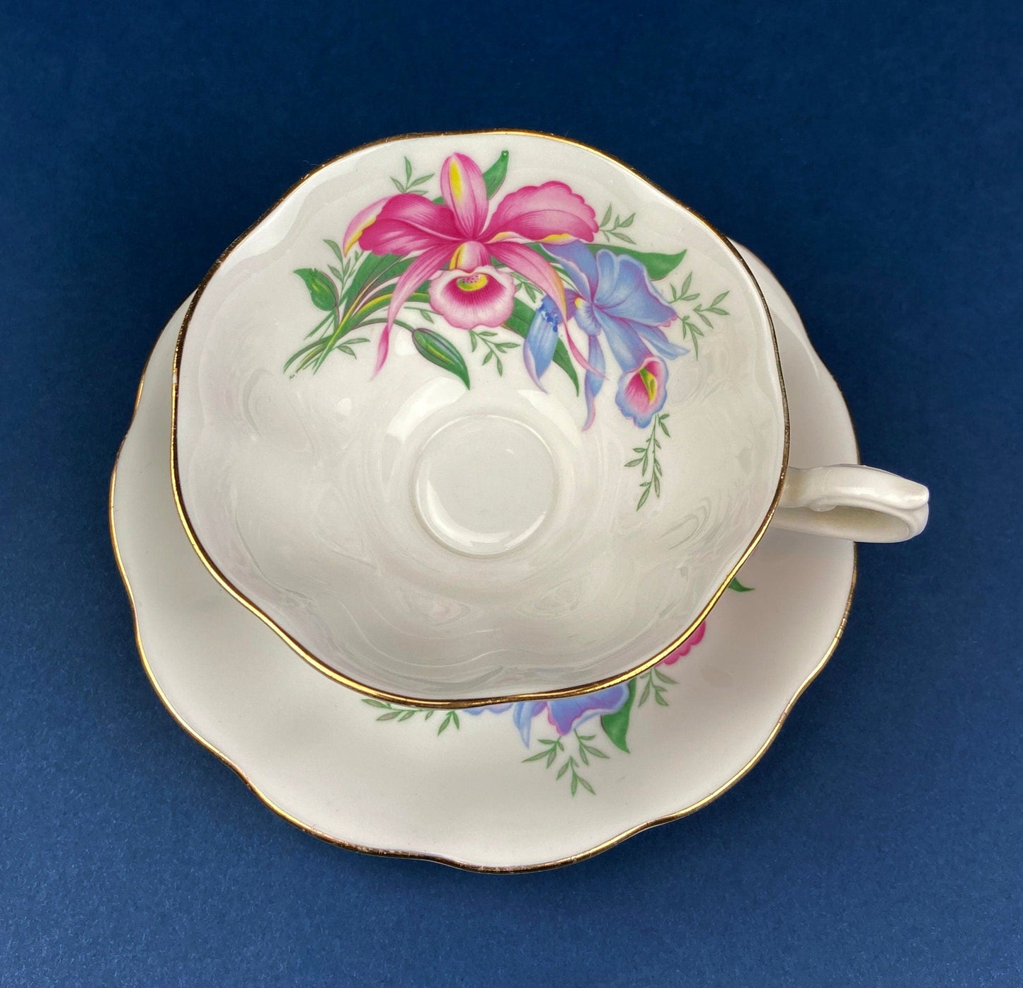Vintage Tea/Coffee Cup and Saucer.  Royal Albert Orchid Motif. Fine Bone China. Made in England. Collectibles.  Replacements. - Tampa Home & Garden Store